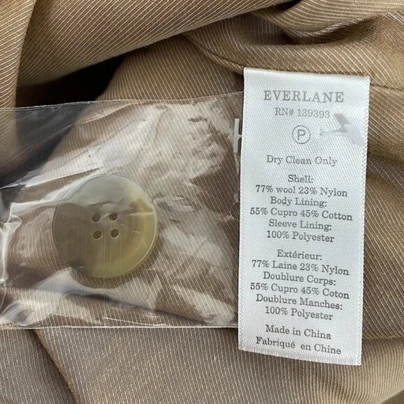Everlane Cocoon Coat NWT Wool Peacoat Tan Pockets Size 16 - Picture 5 of 6